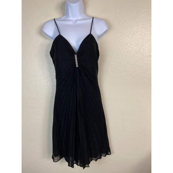 Onyx Nite Black Pleated Spaghetti Strap Mini Dress Size 8 Glam Prom Home Coming - Picture 15 of 16